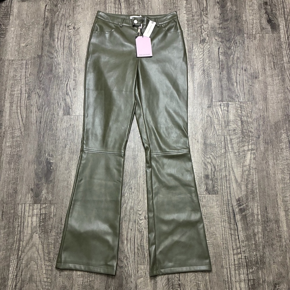 Avec Les Filles Dark Green Leather Pants